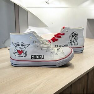 Star Wars Grogu & R2D2 Custom Sneakers High Tops Women’s Shoes Canvas Size 5.5